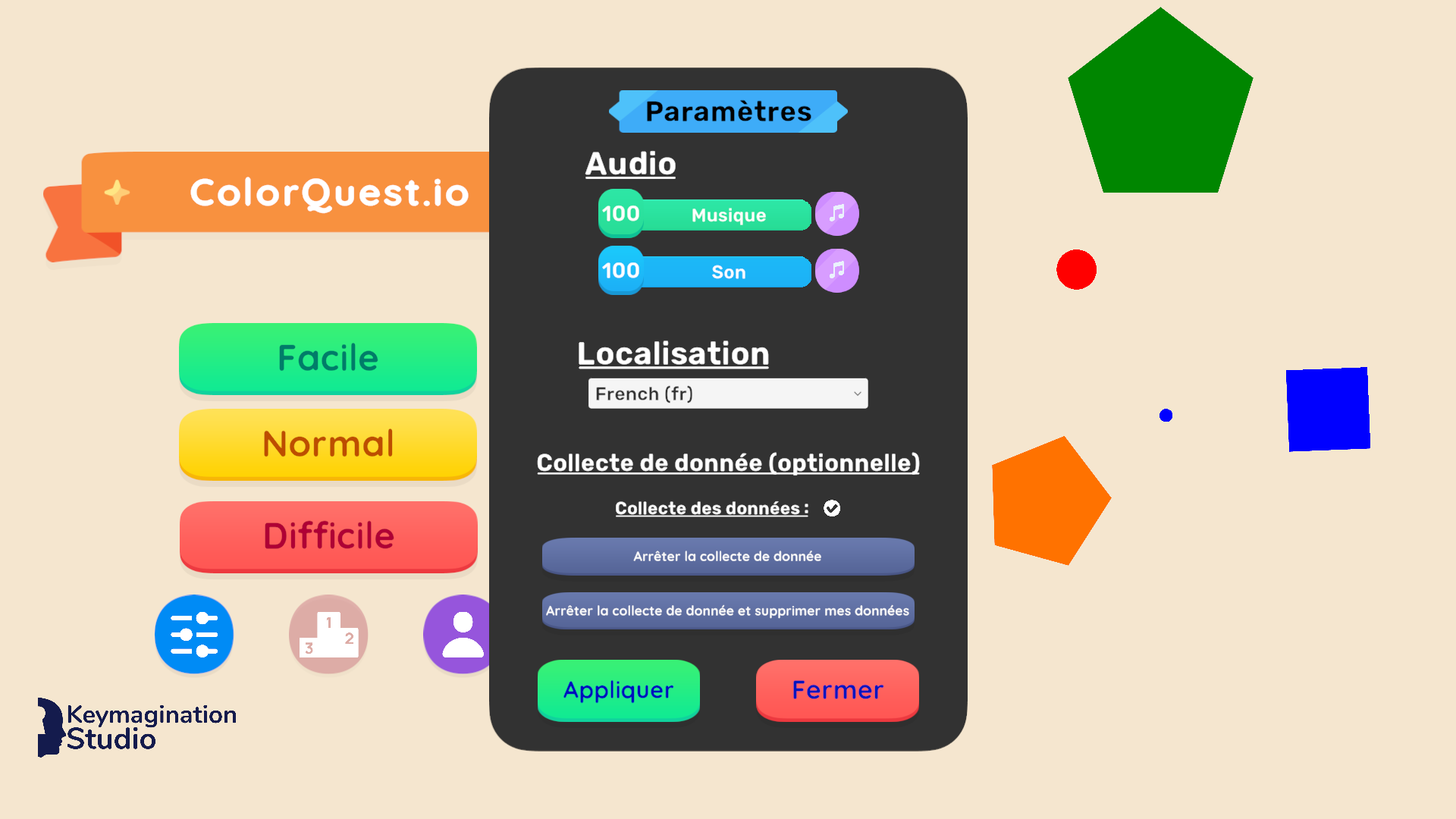 Écran des options de ColorQuest.io